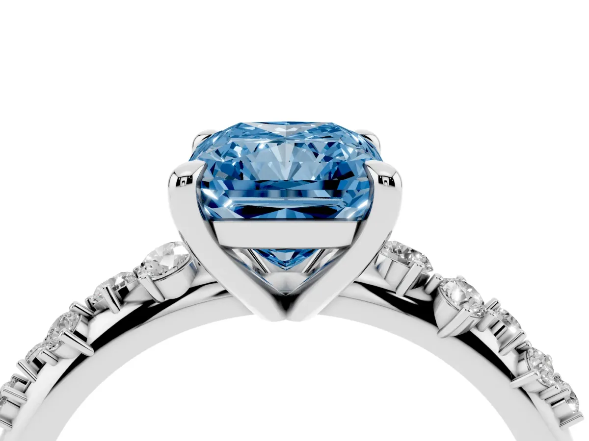 Fancy Blue Radiant Cut Cut Diamond Vine Band with Four-Prong Setting Silver