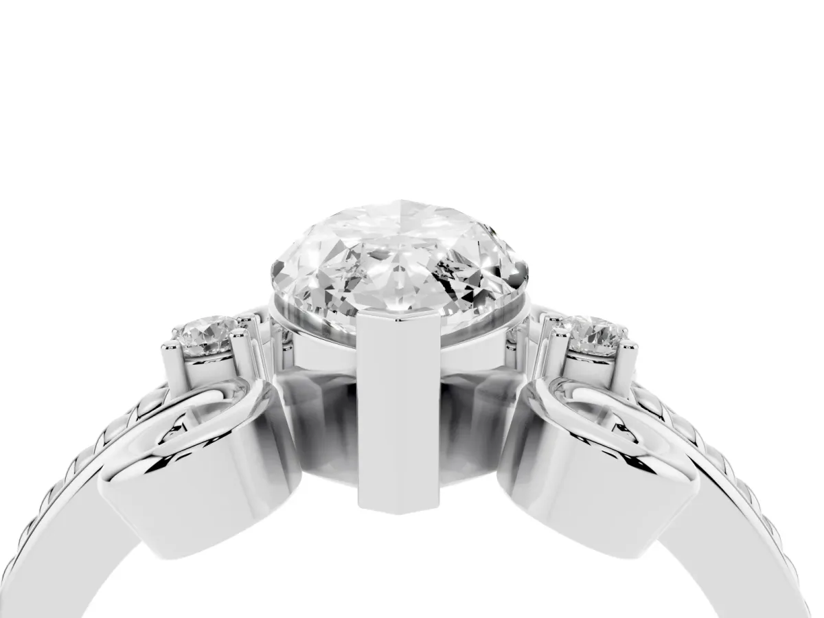Marquise Cut Solitaire Twisted Band Scroll Prong Ring White gold