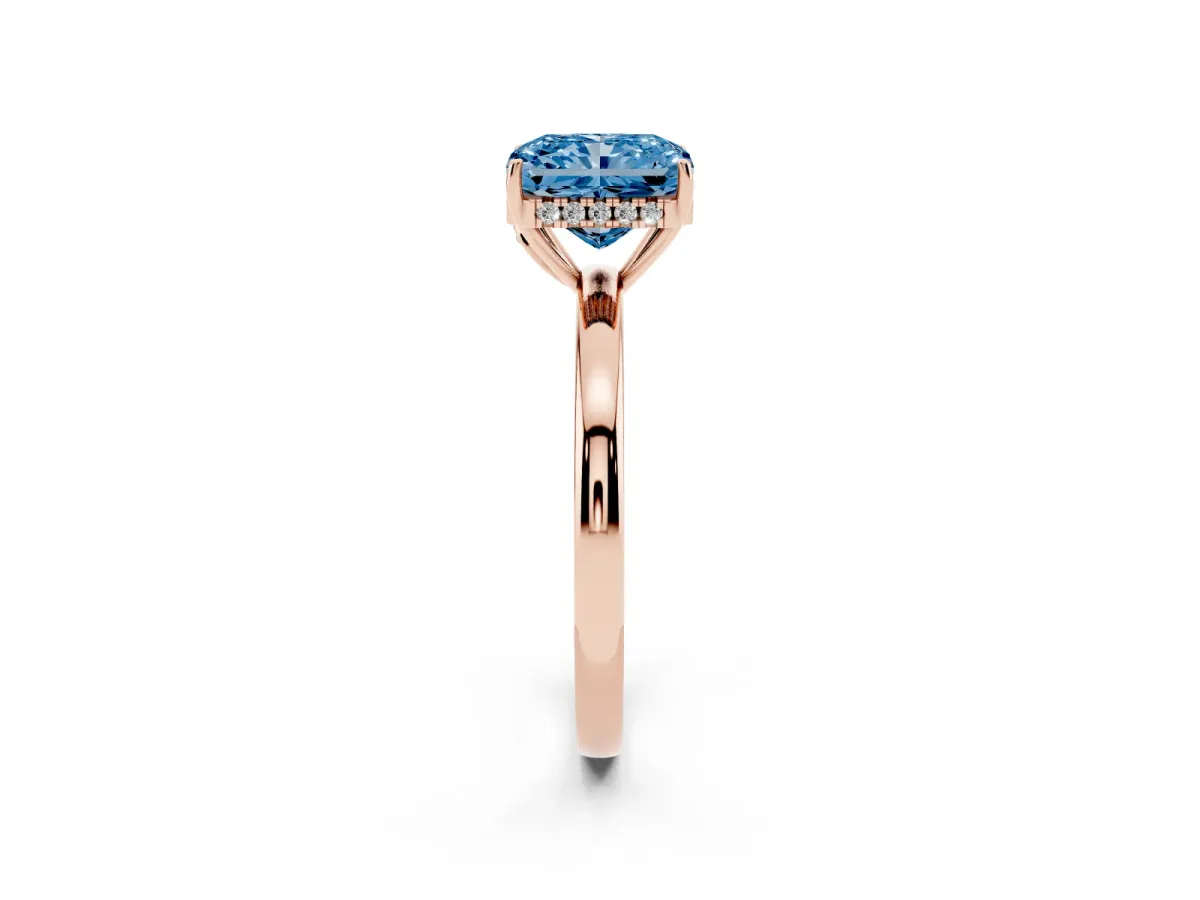 Fancy Blue Radiant Cut Solitaire Diamond Ring with Prong Setting and Plain Band Rose gold