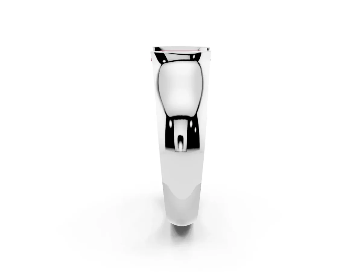 Fancy Pink Emerald Cut Solitaire Bezel Set Diamond Ring with Wide Band Platinum