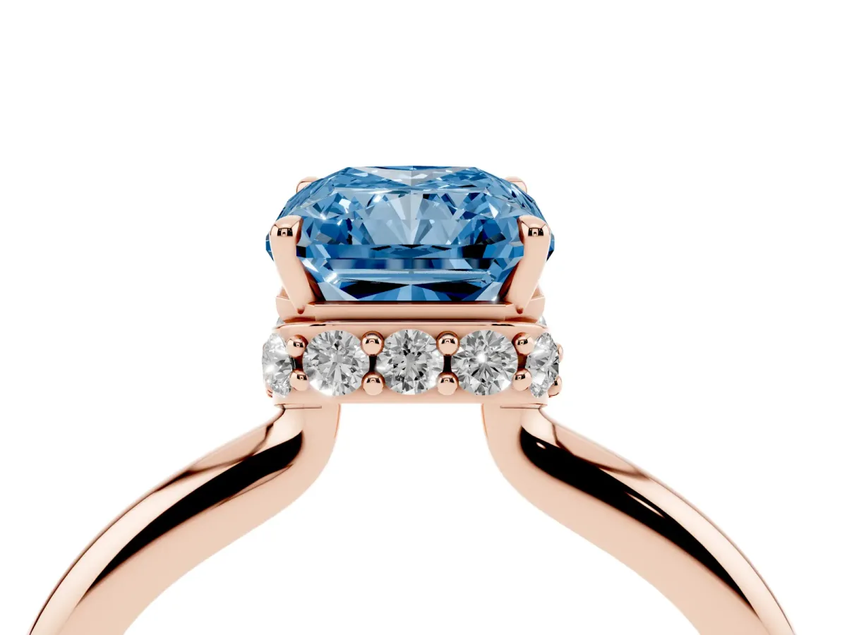 Fancy Blue Radiant Cut Brilliant Solitaire Engagement Ring with Six-Prong Setting and Classic Band Rose gold