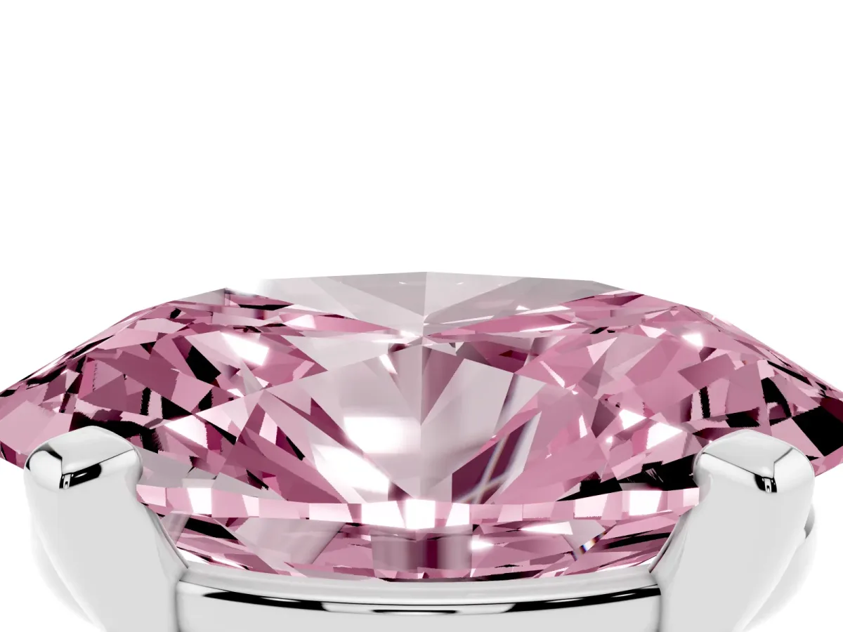 Fancy Pink Oval Cut Diamond Solitaire Ring with Prong Setting and Classic Band Platinum