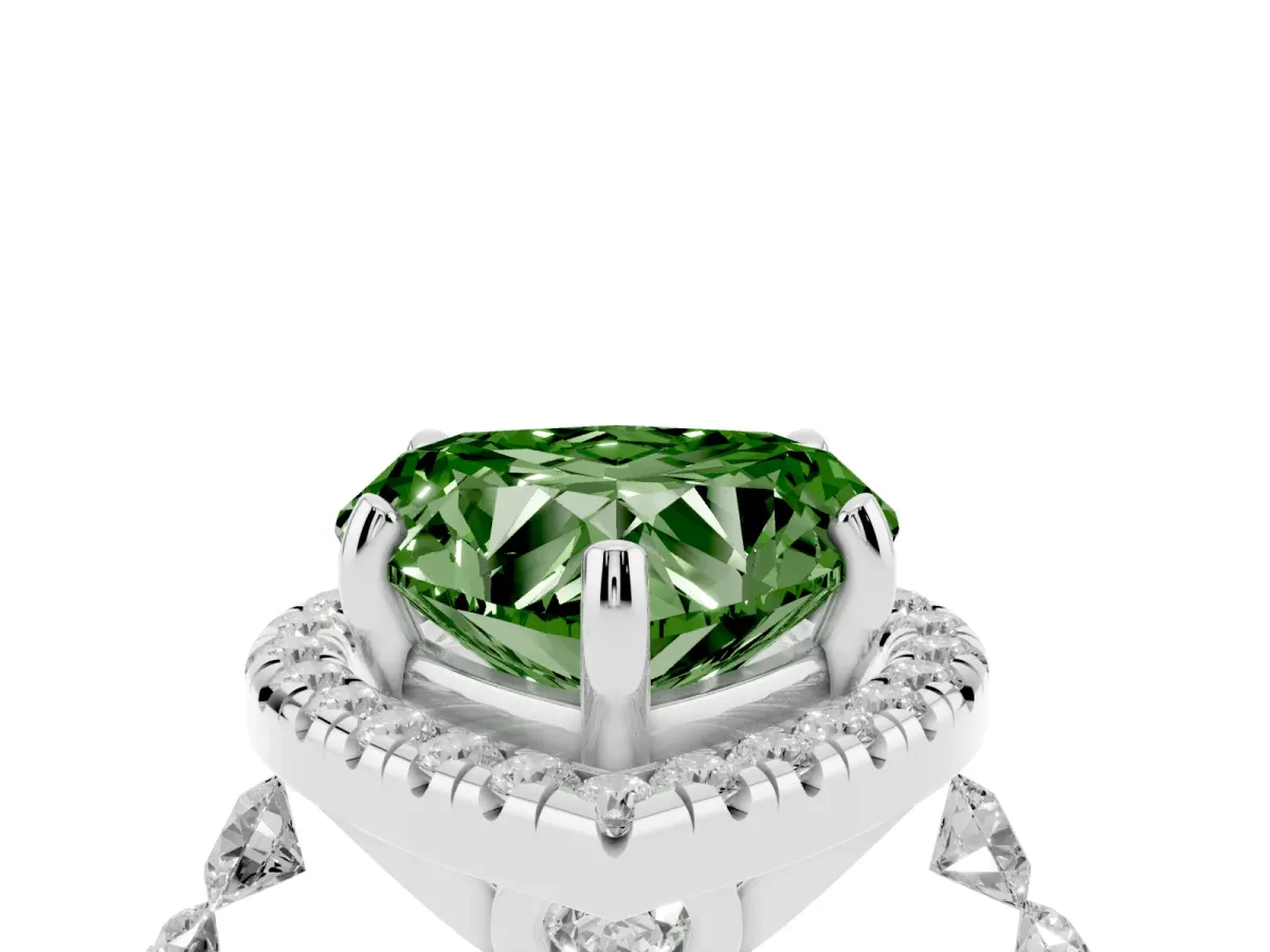 Fancy Green Heart Cut Halo Pavé Diamond Engagement Ring with Four-Prong Setting Silver