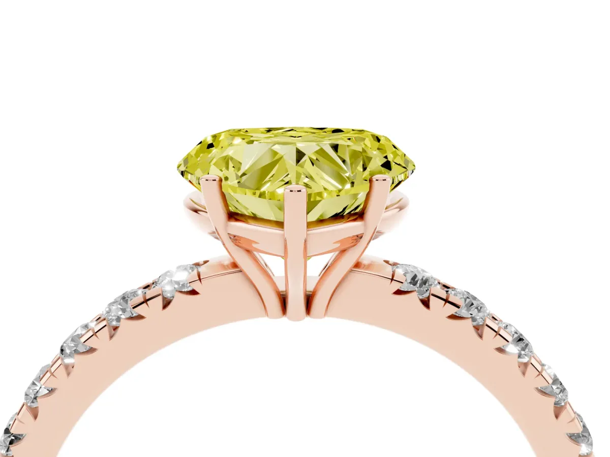 Fancy Yellow Heart Cut Diamond Pavé Solitaire Engagement Ring with Four-Prong Setting Rose gold