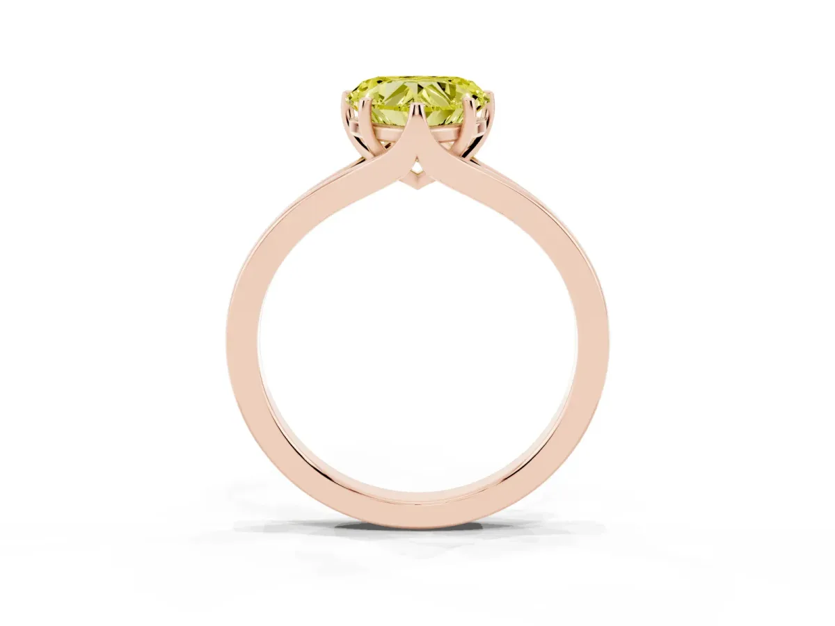 Fancy Yellow Heart Cut Solitaire Diamond Ring with Six-Prong Setting and Tapered Band Rose gold