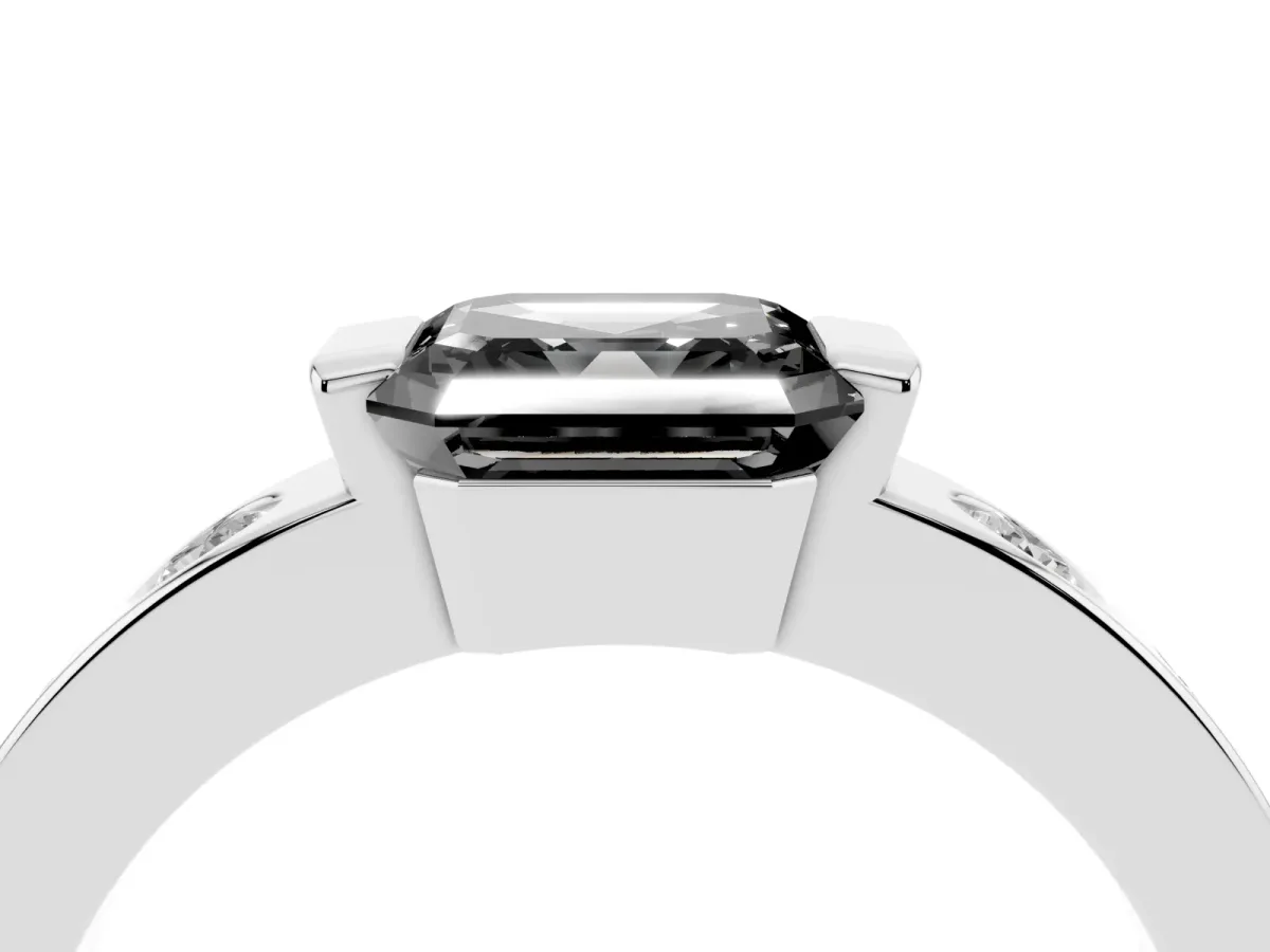 Fancy Black Asscher Cut Brilliant Channel-Set Diamond Ring with Bezel Prong Setting Silver