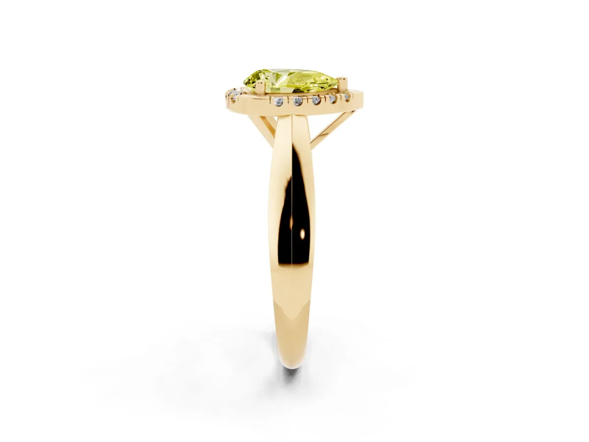 Fancy Yellow Pear Cut Cut Halo Solitaire Engagement Ring with Square Band and Four-Prong Setting Yellow gold