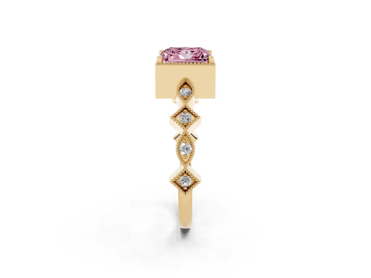 Fancy Pink Princess Cut Milgrain Marquise Diamond Twist Band Ring Yellow gold