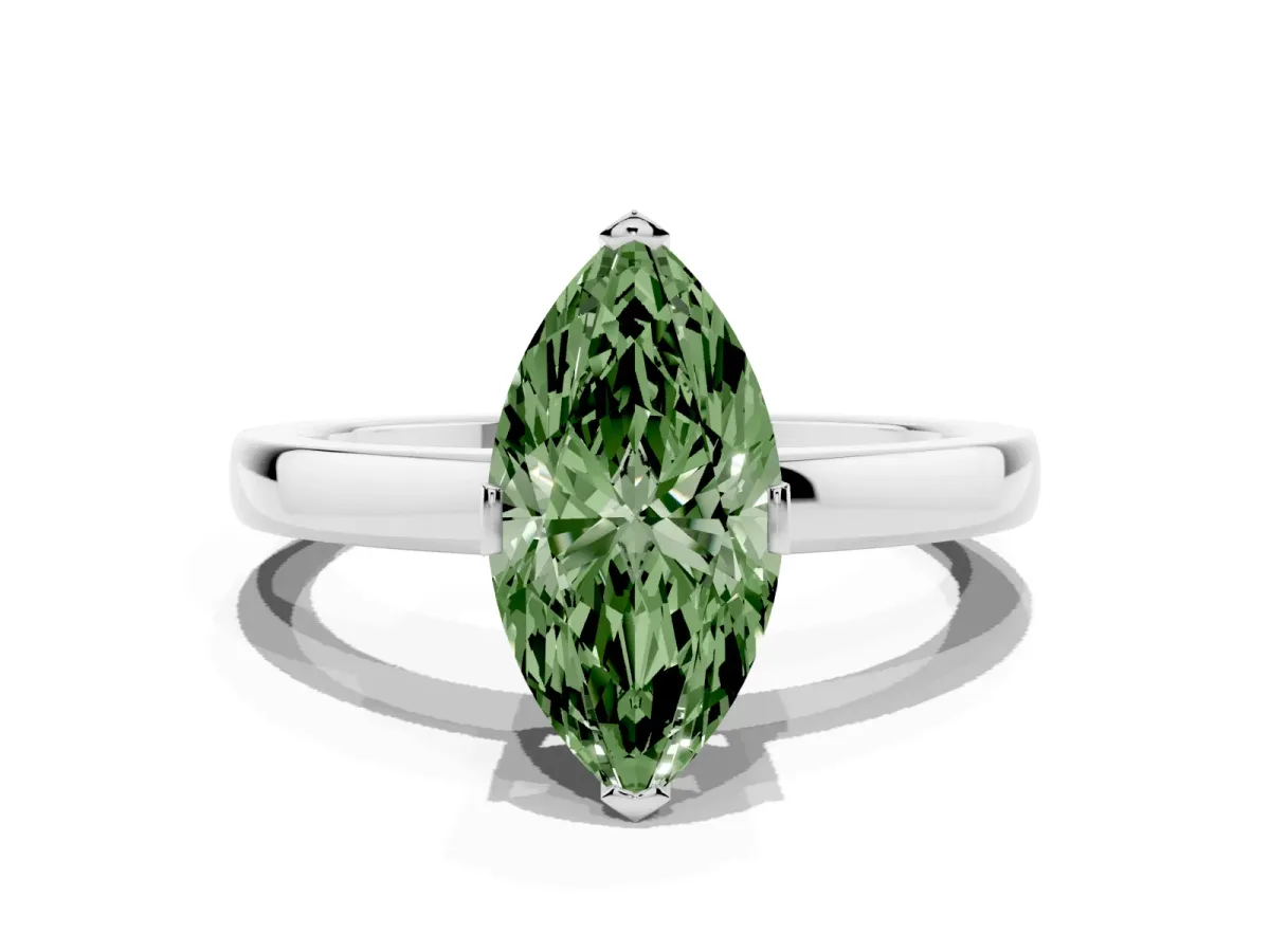 Fancy Green Marquise Cut Cut Solitaire Ring with Four-Prong Setting and Classic Band Silver