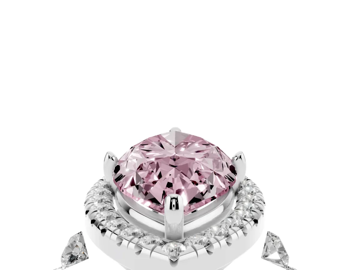 Fancy Pink Marquise Cut Halo Pavé Diamond Engagement Ring with Four-Prong Setting Platinum
