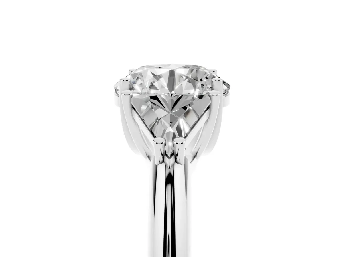 Three-Stone Round Cut Diamond Engagement Ring with Trillion Side Stones and Prong Setting Silver