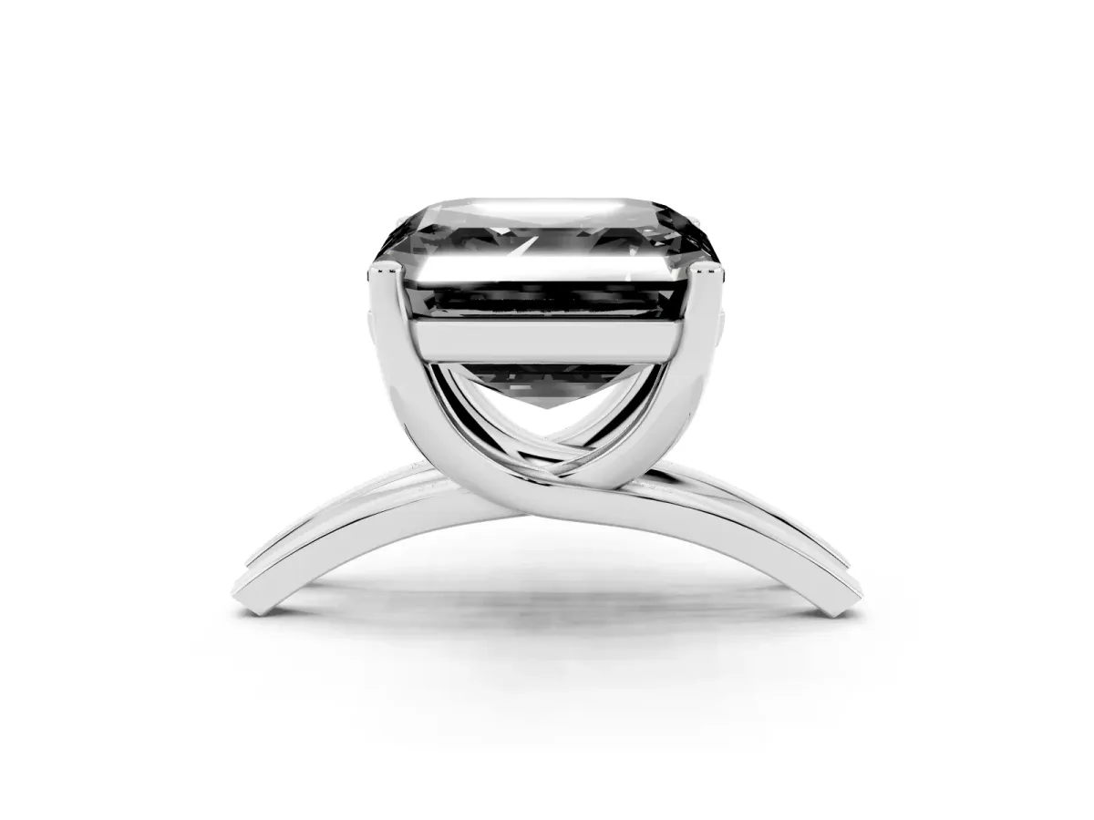 Fancy Black Asscher Cut Cut Diamond Solitaire Engagement Ring with Tapered Plain Band and Four-Prong Setting Platinum