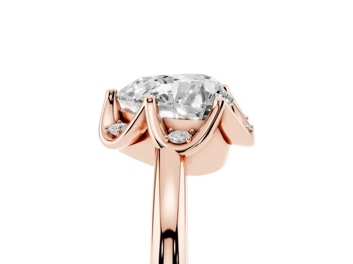 Heart Cut Halo Diamond Ring with Round Cluster Setting, Solitaire Band, and Four-Prong Setting Rose gold