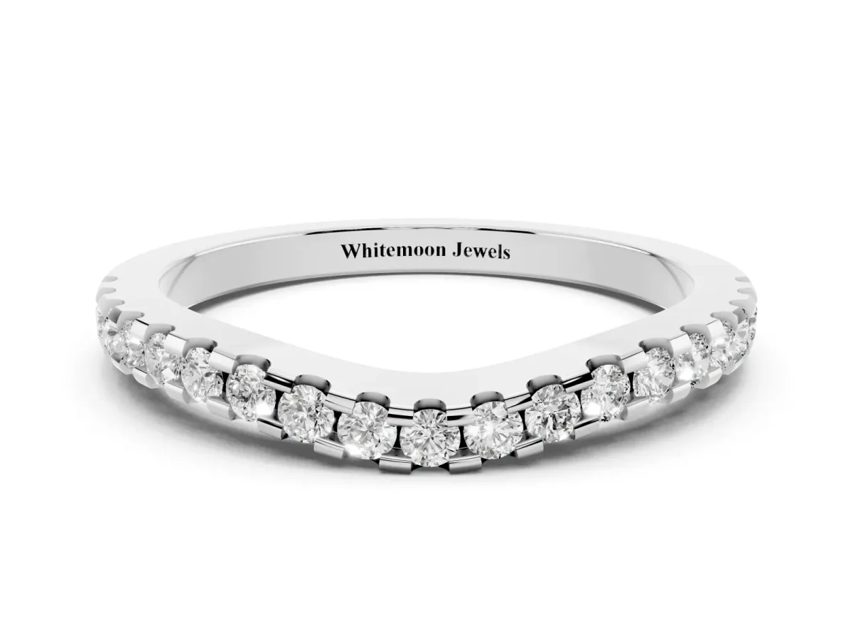 Pavé Round Diamond Curved Wedding Band Platinum