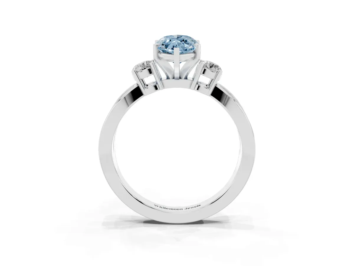 Fancy Blue Three-Stone Marquise Cut Cut Diamond Twist Band with Prong Setting Silver