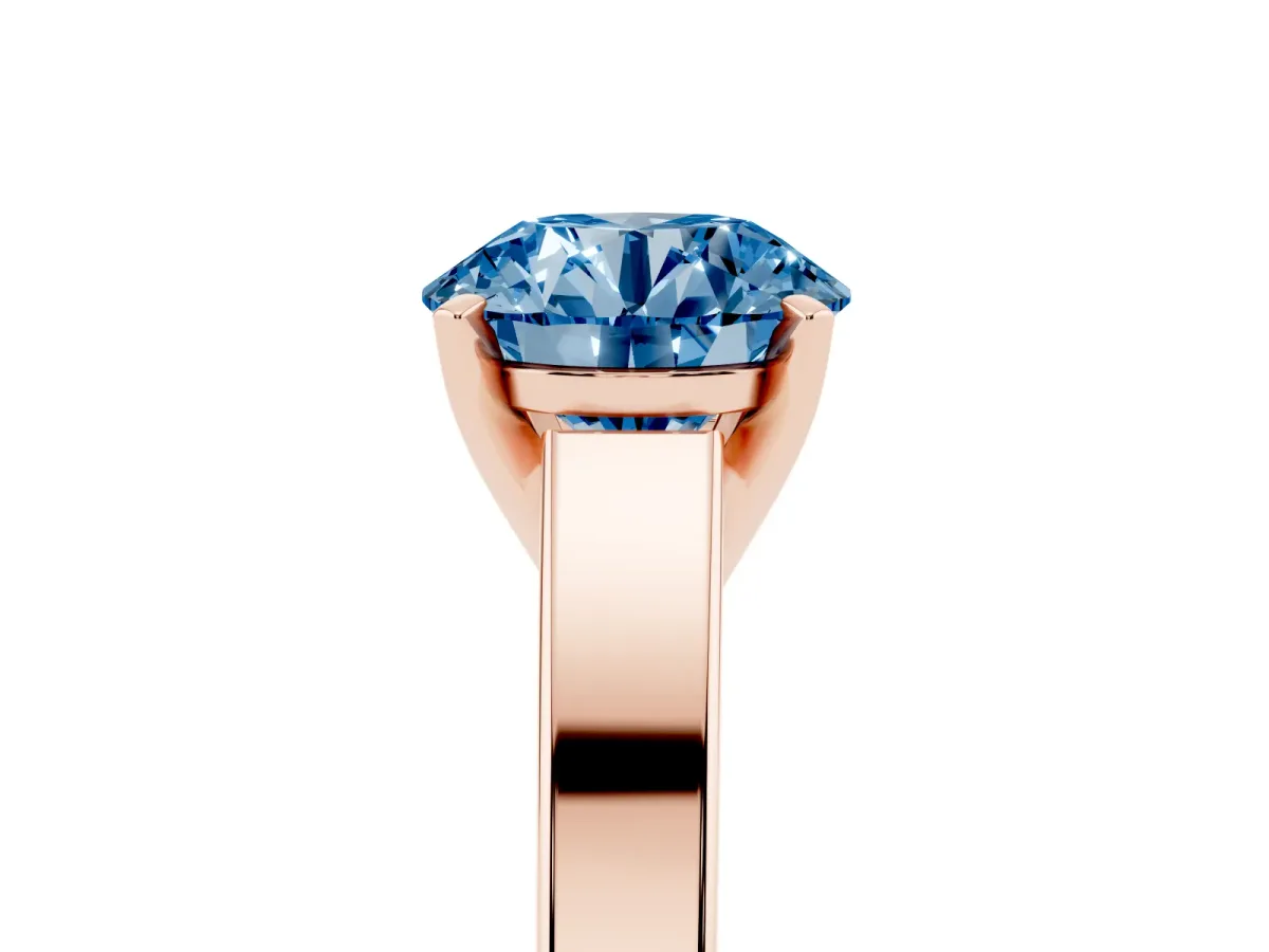 Fancy Blue Round Cut Solitaire Engagement Ring with Four-Prong Setting and Tapered Band Rose gold