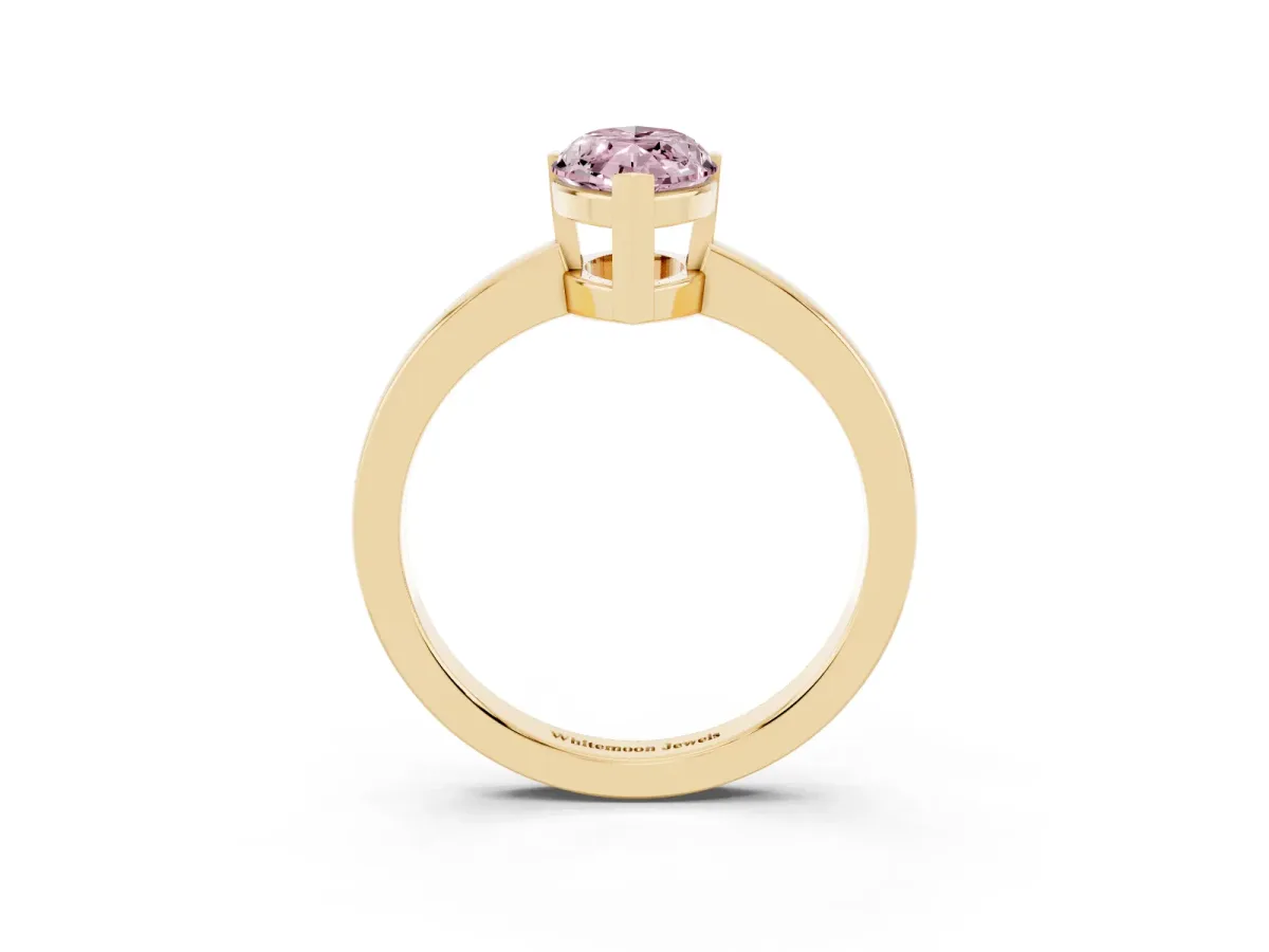 Fancy Pink Marquise Cut Cut Solitaire Ring with Four-Prong Setting and Classic Band Yellow gold