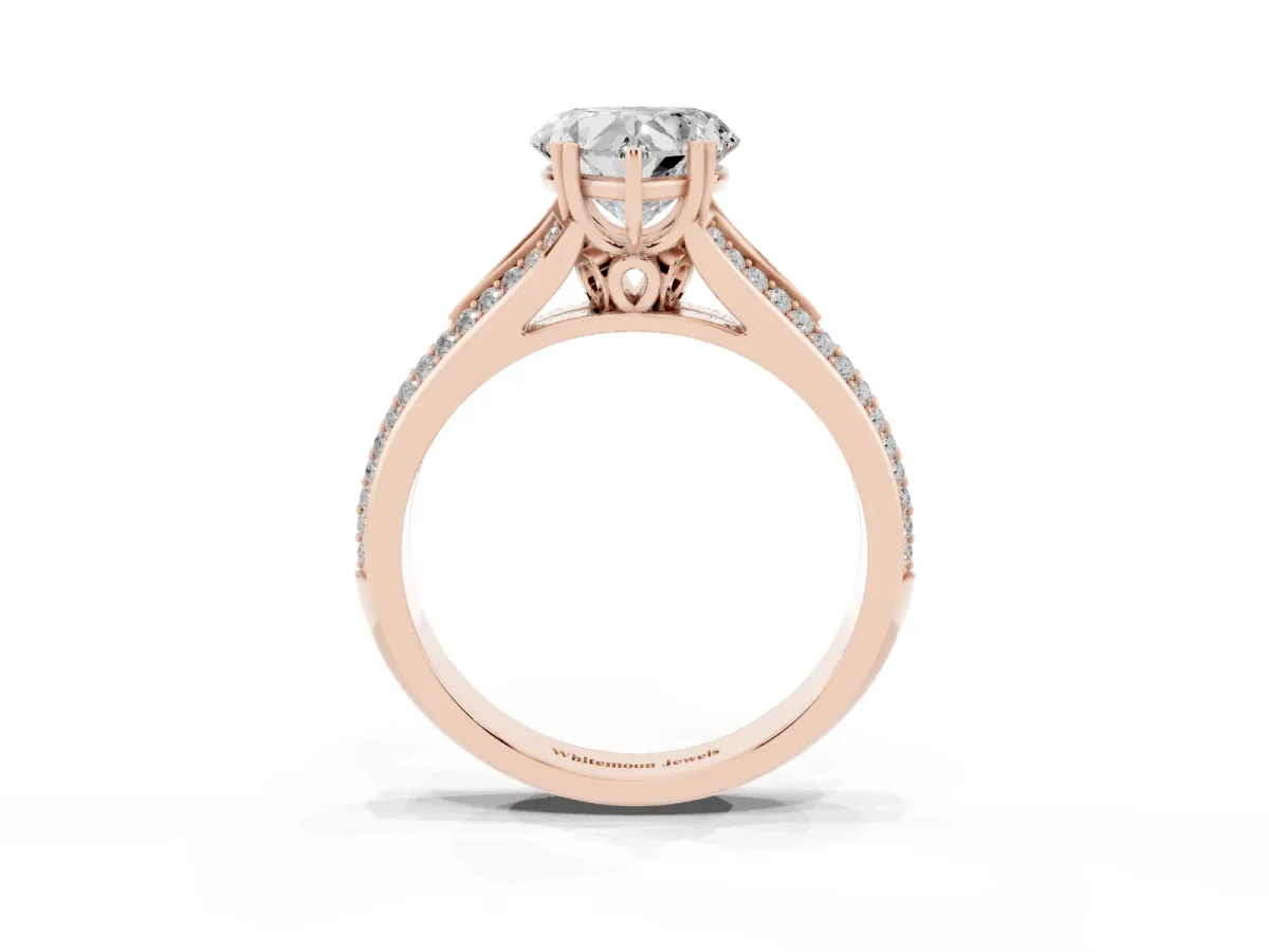 Heart Cut Diamond Split Shank Engagement Ring with Pavé Band Rose gold