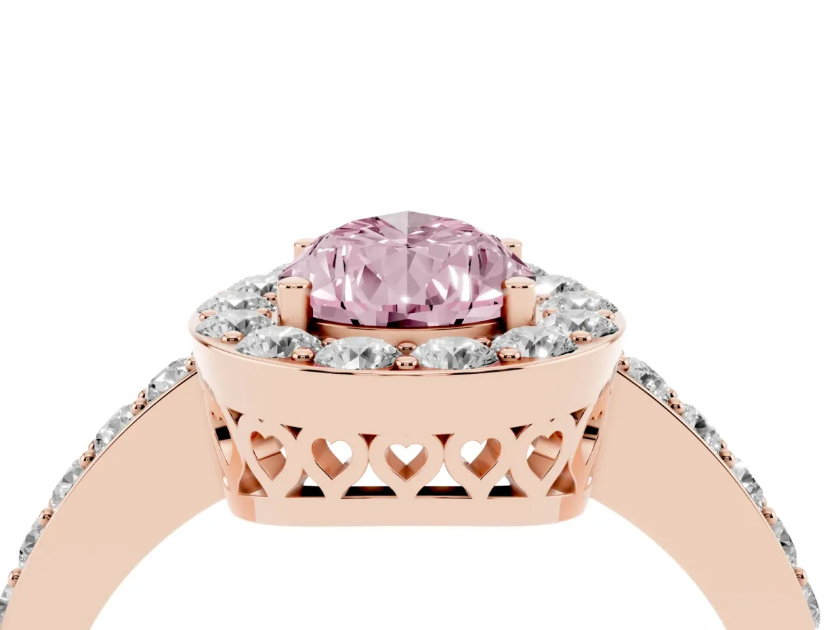 Fancy Pink Pear Cut Halo Diamond Pavé Band Ring with Prong Setting Rose gold
