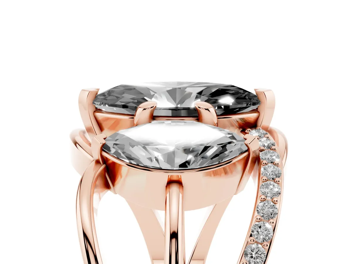 Fancy Black Three-Stone Marquise Cut Cut Diamond Split Shank Prong Set Ring Rose gold