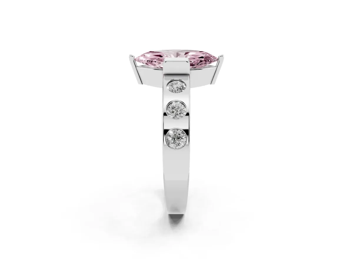 Fancy Pink Marquise Cut Brilliant Channel-Set Diamond Ring with Bezel Prong Setting Silver