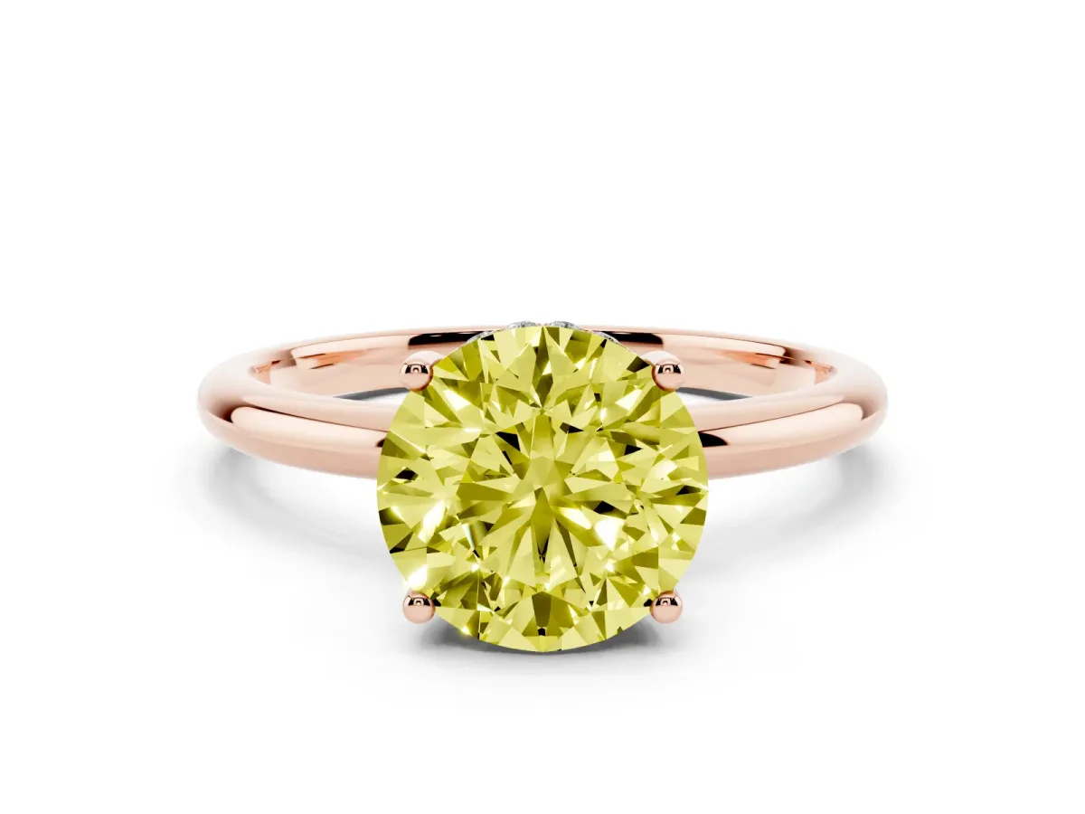 Fancy Yellow Round Cut Cut Solitaire Engagement Ring with Four-Prong Setting and Classic Band Rose gold