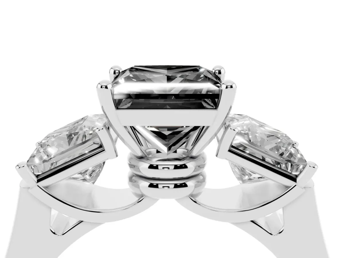 Fancy Black Three-Stone Princess Cut Brilliant Diamond Trellis Ring with Comfort Fit Band Platinum