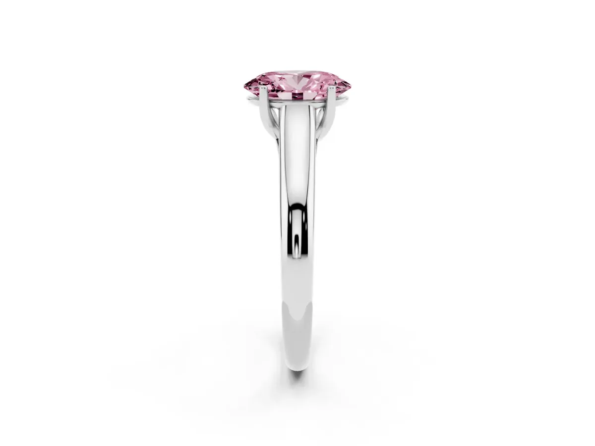 Fancy Pink Oval Cut Solitaire Engagement Ring with Tapered Band and Four-Prong Setting Platinum