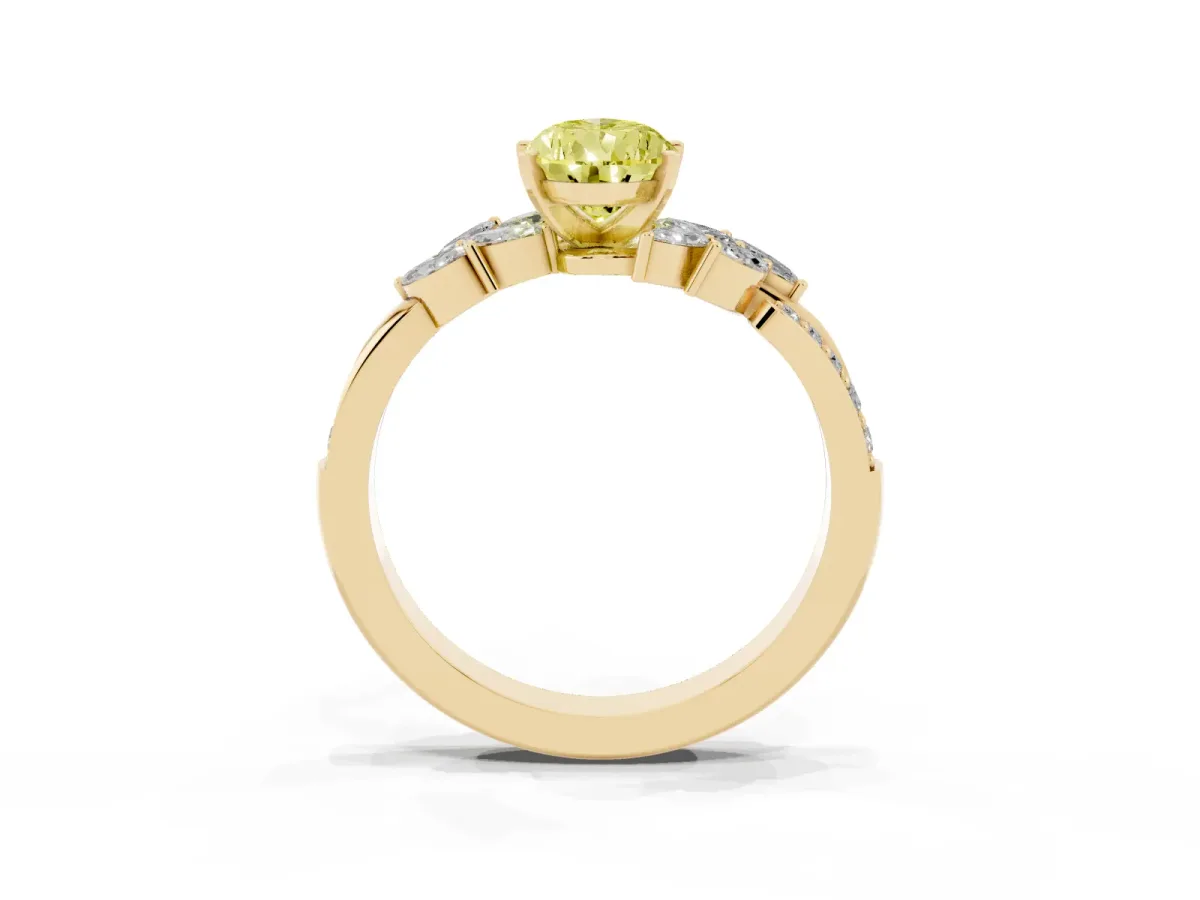Fancy Yellow Pear Cut Solitaire Marquise Twist Band with Six-Prong Setting Yellow gold