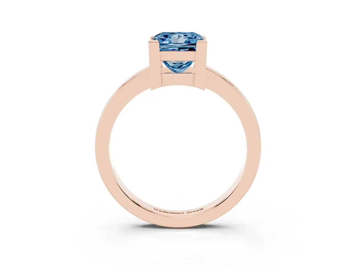 Fancy Blue Princess Cut Cut Solitaire Ring with Four-Prong Setting and Classic Band Rose gold