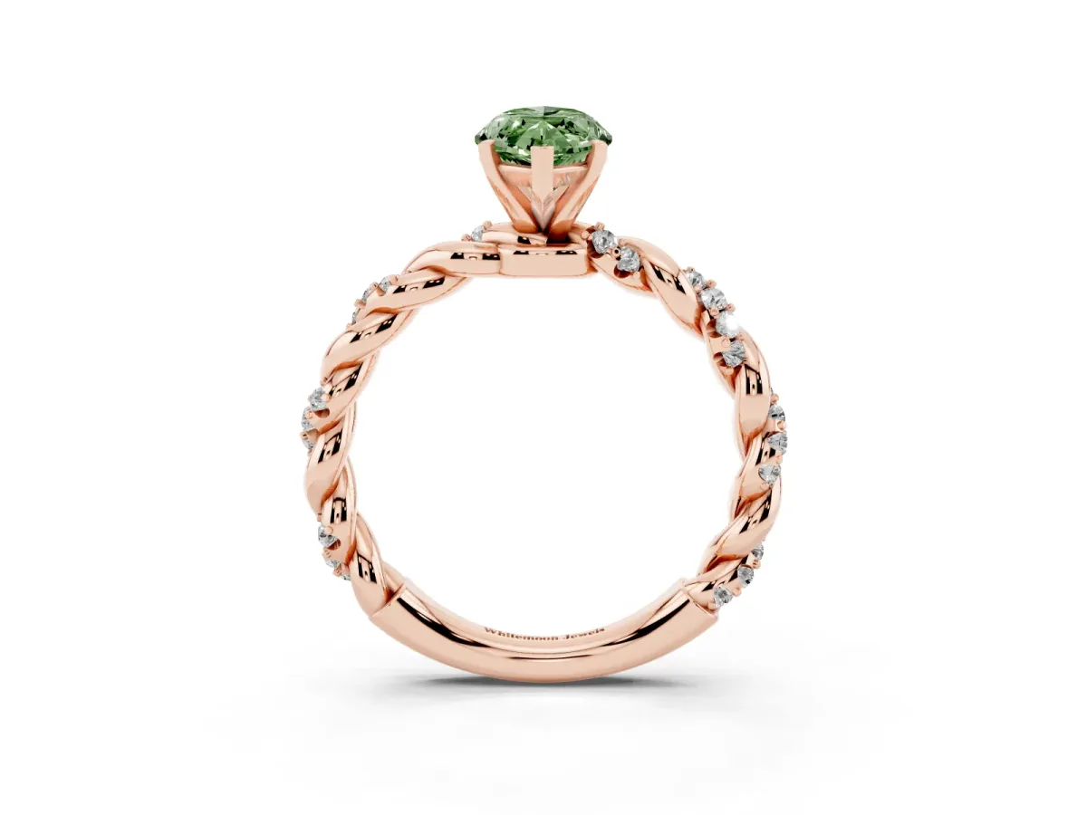 Fancy Green Marquise Cut Diamond Solitaire Ring with Twisted Band and Pavé Accents Rose gold