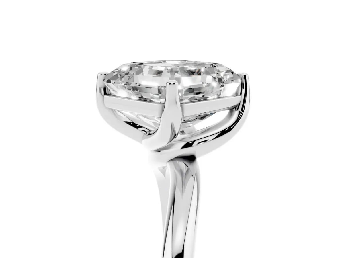 Asscher Cut Diamond Solitaire Engagement Ring with Four-Prong Setting and Classic Band Silver