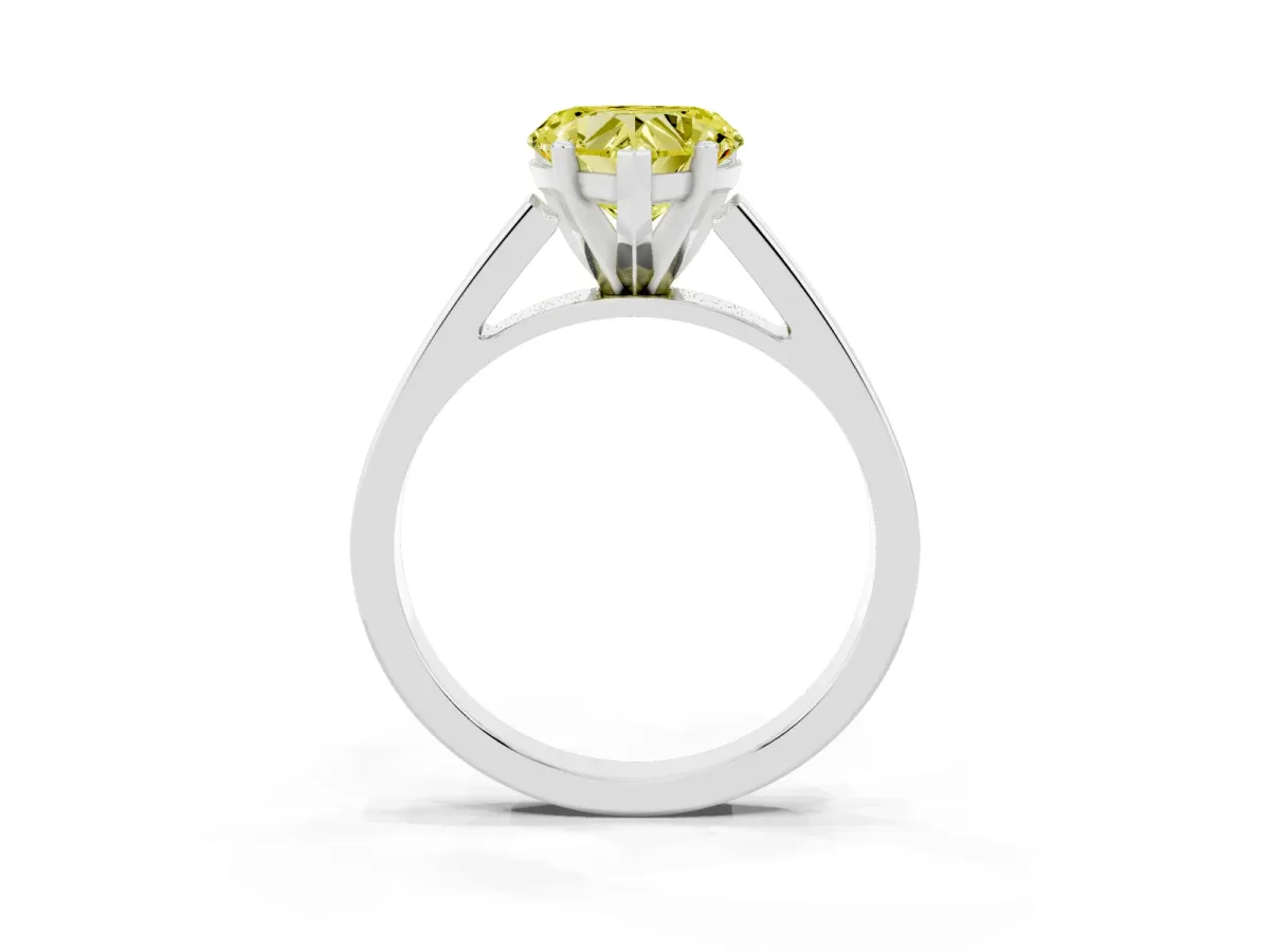 Fancy Yellow Heart Cut Solitaire Engagement Ring with Four-Prong Setting and Tapered Band White gold