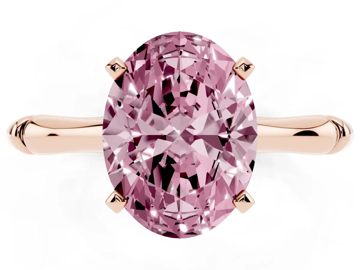 Fancy Pink Oval Cut Solitaire Diamond Ring with Bamboo Band and Four-Prong Setting Rose gold