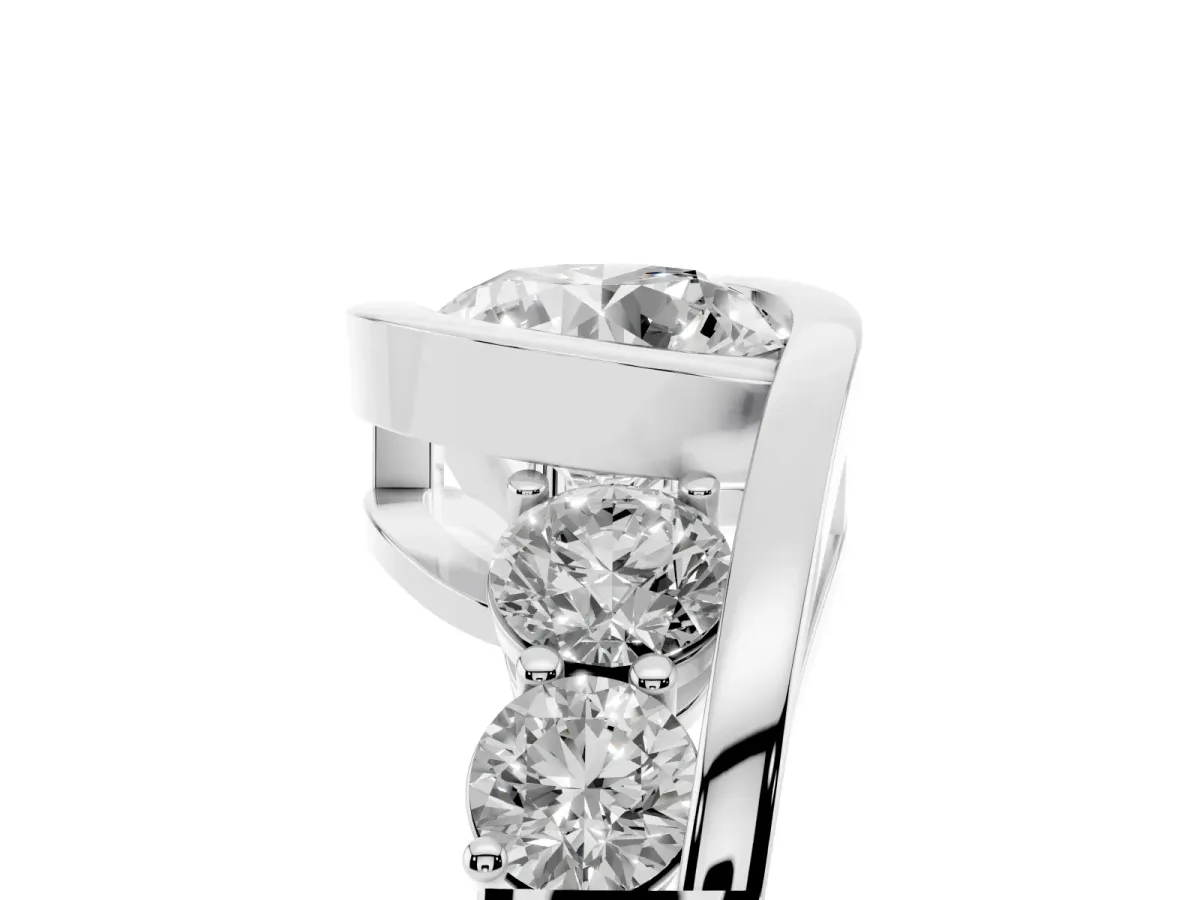 Bezel Set Round Cut Diamond Bypass Ring with Round Accents Platinum