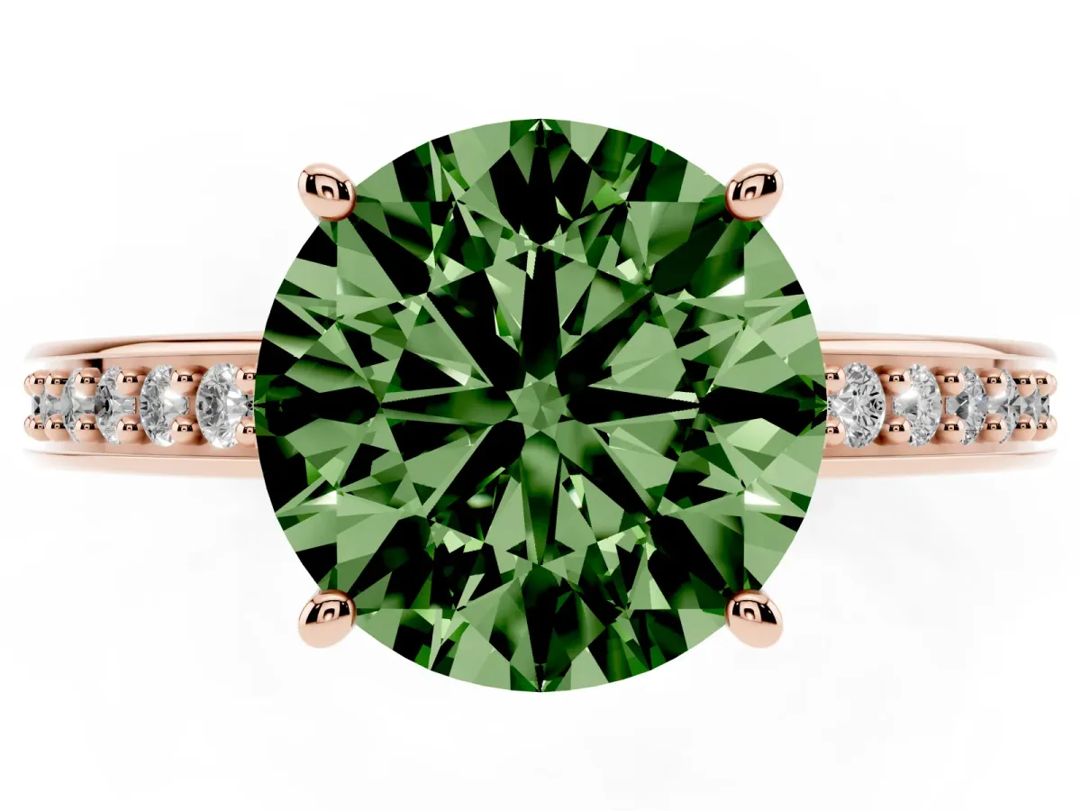 Fancy Green Round Cut Solitaire Pavé Band Prong Setting Ring Rose gold