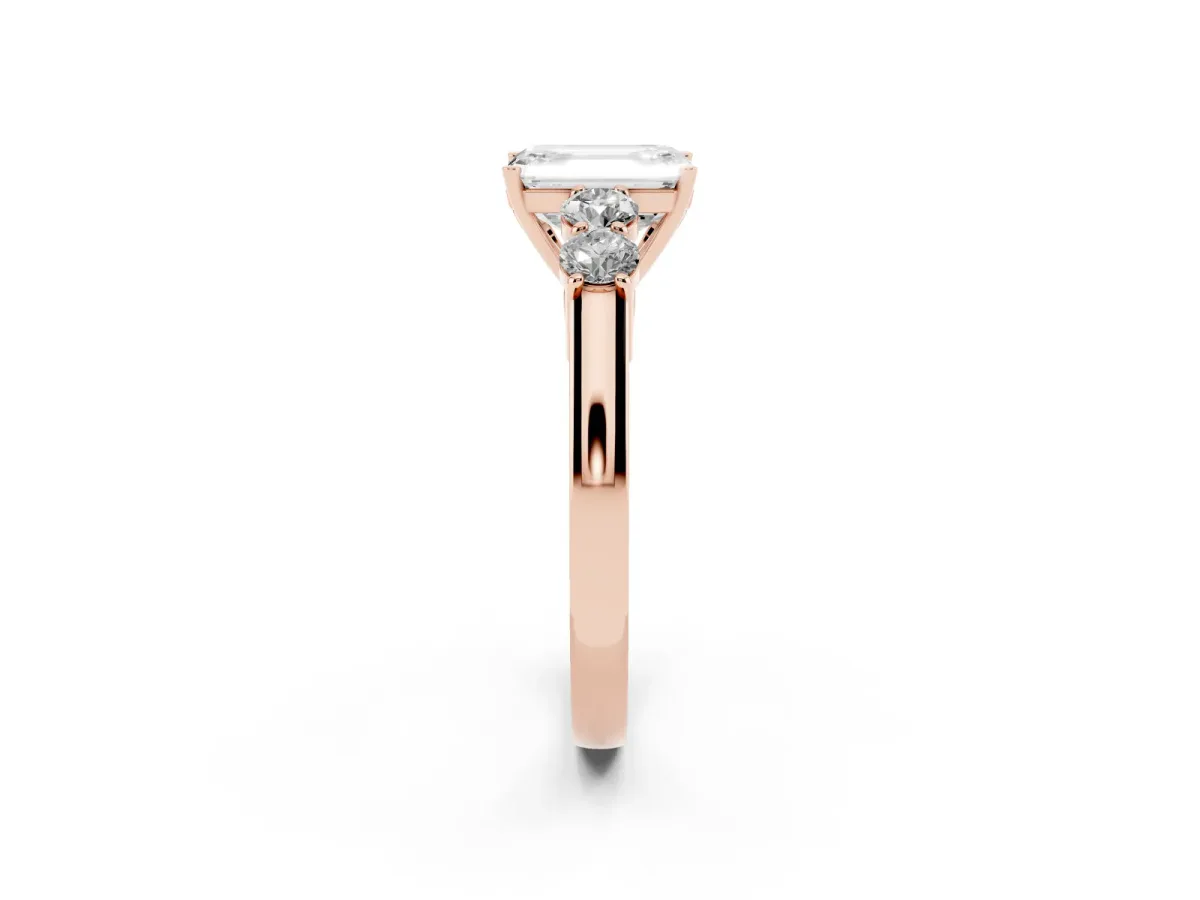 Emerald Cut Cut Diamond Five-Stone Prong Set White Gold Ring Rose gold