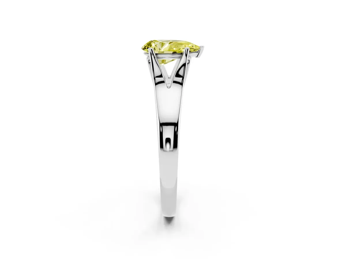 Fancy Yellow Pear Cut Solitaire Diamond Ring with Cathedral Band and Four-Prong Setting Silver