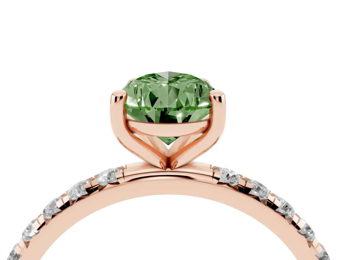 Fancy Green Pear Cut Cut Diamond Solitaire Ring with Micro Pave Band and Four Prong Setting Rose gold