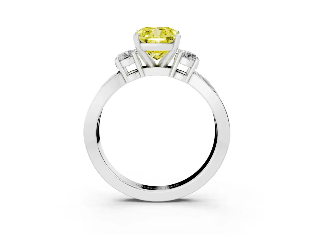 Fancy Yellow Three-Stone Cushion Cut Cut Diamond Twist Band with Prong Setting Silver