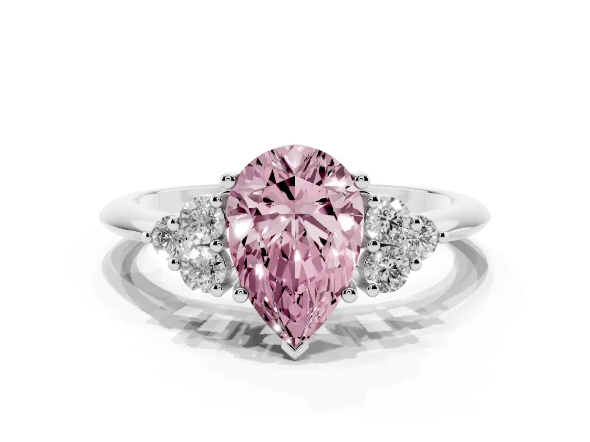 Fancy Pink Pear Cut Cut Diamond Cluster Ring with Solitaire Band and Four-Prong Setting Silver