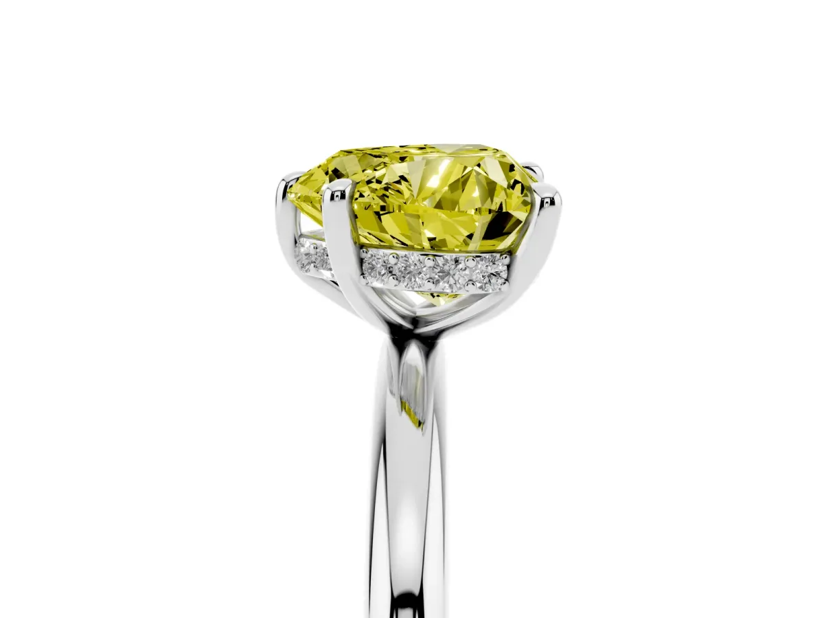 Fancy Yellow Heart Cut Diamond Solitaire Ring with Thin Band and Four-Prong Setting Silver