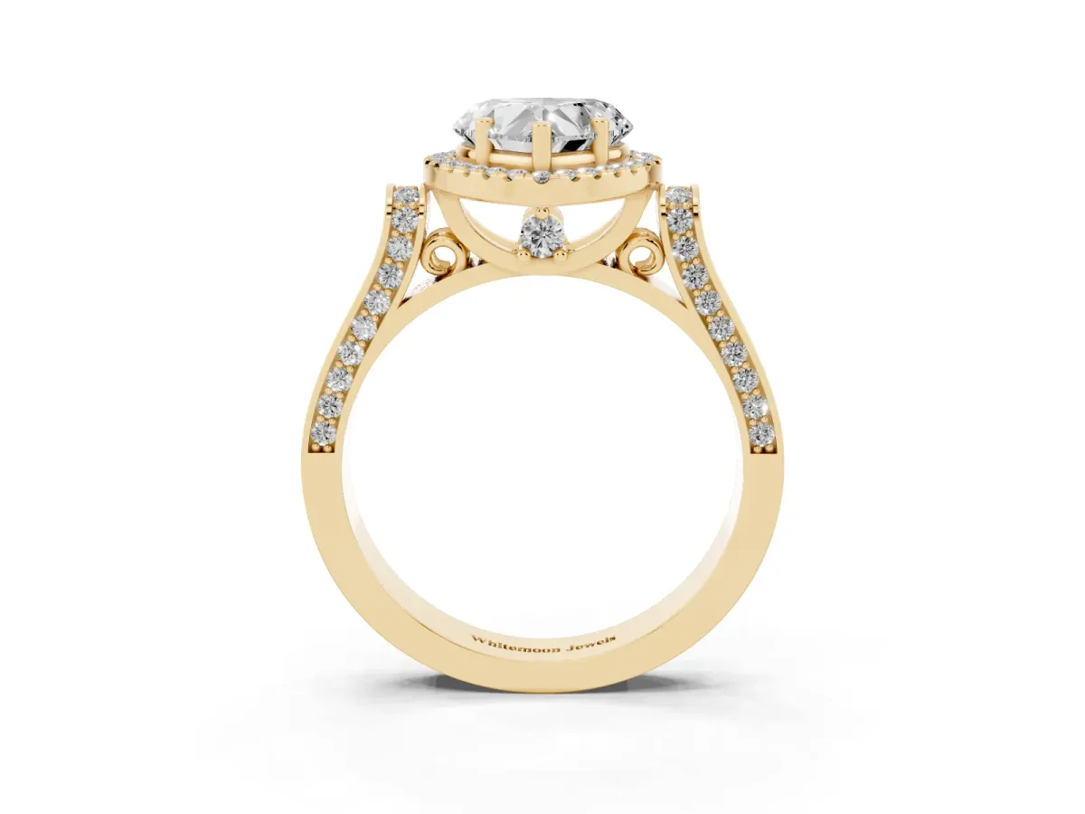 Heart Cut Halo Pave Split Shank Prong Setting Ring Yellow gold