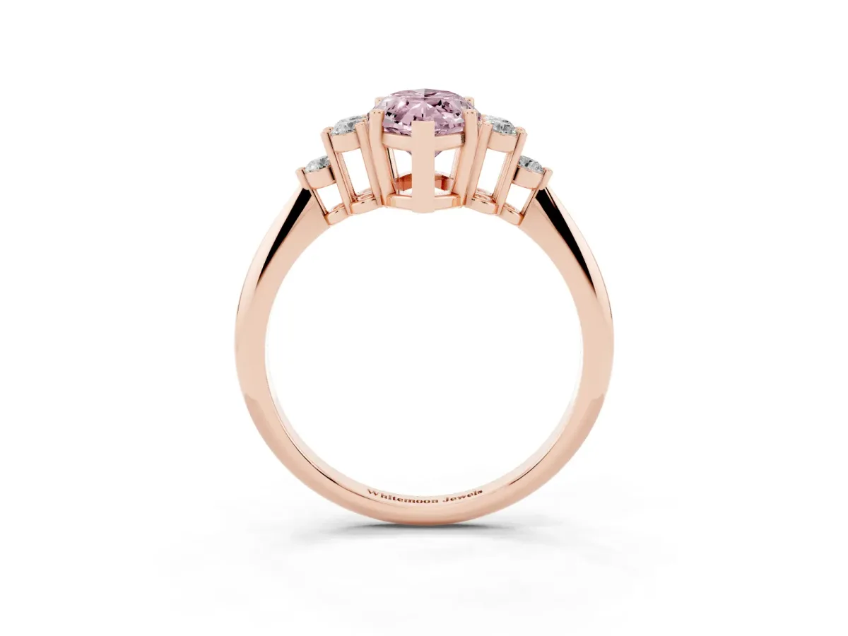 Fancy Pink Marquise Cut Cut Diamond Cluster Ring with Solitaire Band and Four-Prong Setting Rose gold