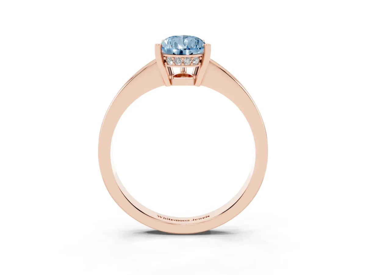 Fancy Blue Pear Cut Solitaire Pavé Band Prong Setting Ring Rose gold