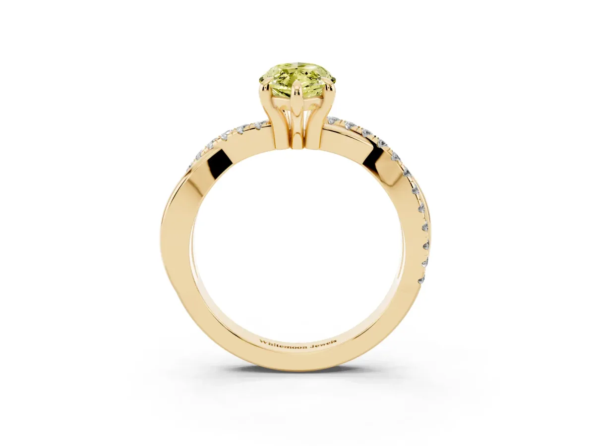 Fancy Yellow Marquise Cut Cut Diamond Twist Band Solitaire with Prong Setting Yellow gold