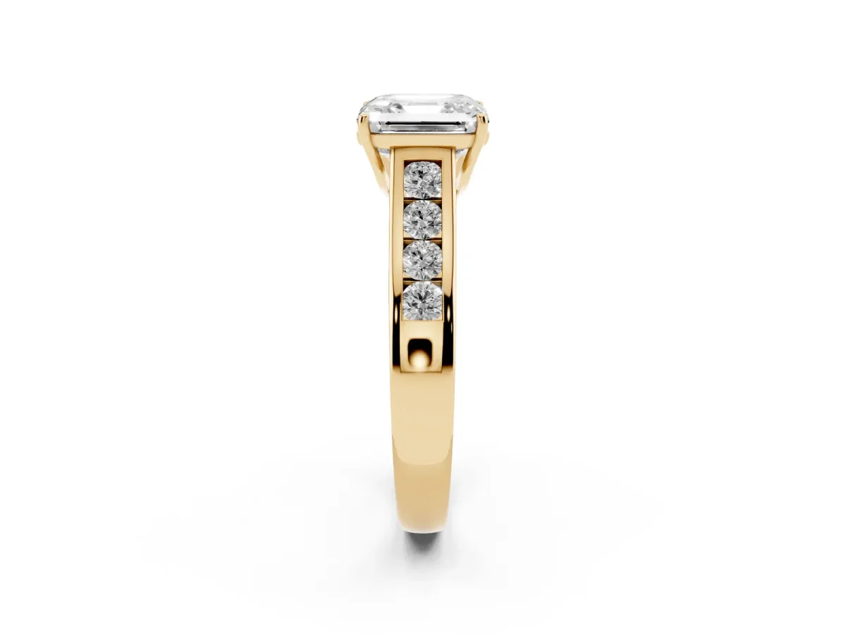 Asscher Cut Solitaire Channel-Set Diamond Engagement Ring with Four-Prong Setting Yellow gold