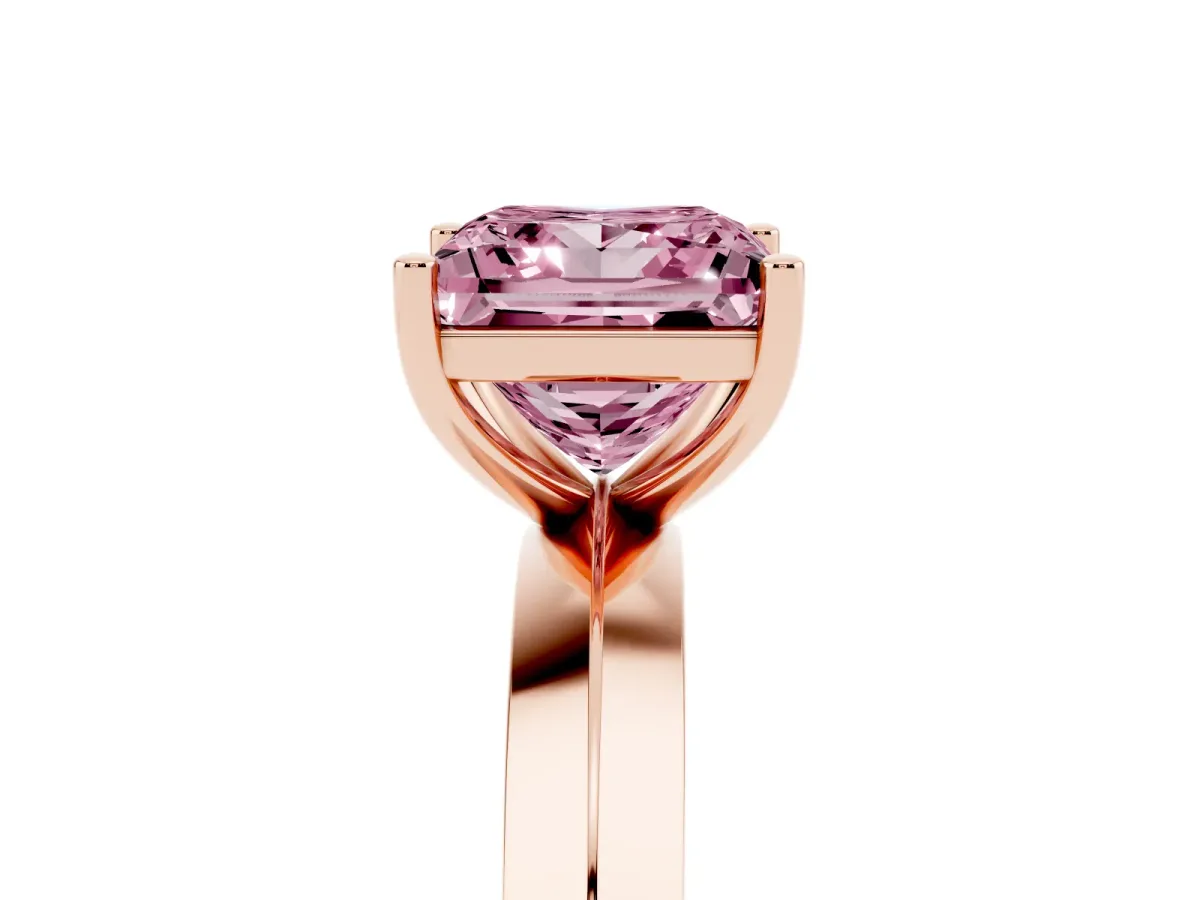 Fancy Pink Princess Cut Cut Solitaire Engagement Ring with Flat Band and Four-Prong Setting Rose gold