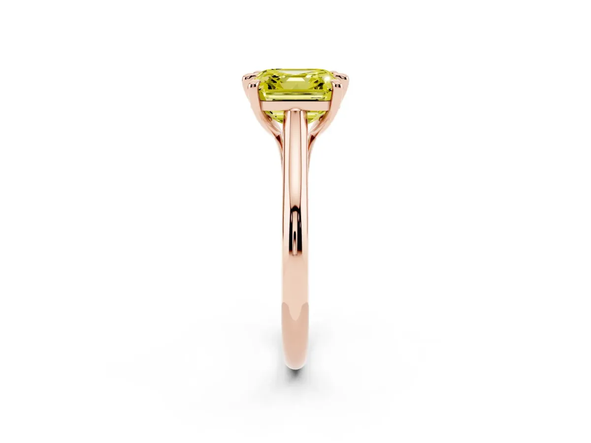 Fancy Yellow Asscher Cut Solitaire Engagement Ring with Six-Prong Setting and Classic Band Rose gold