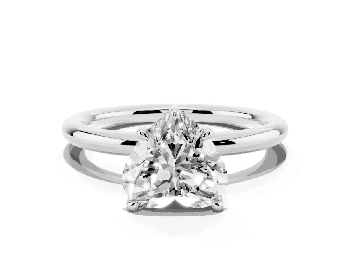 Heart Cut Diamond Solitaire Ring with Thin Band and Four-Prong Setting Platinum